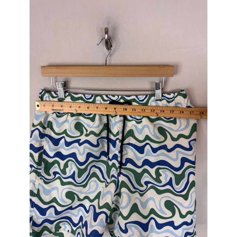 Coast Clothing Co Mens Swirl Print Quick Dry Swim Trunks Green‎ Blue Size M NEW